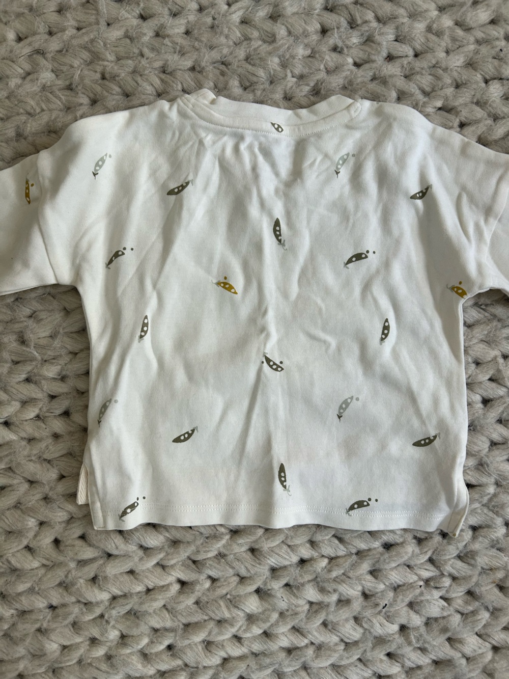 Kids White Tee with Olive & Gold Pea Pod Print